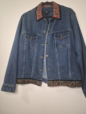 Vintage Agapo Collection Denim Jacket 2X Paisley Patchwork Velvet Boho Western